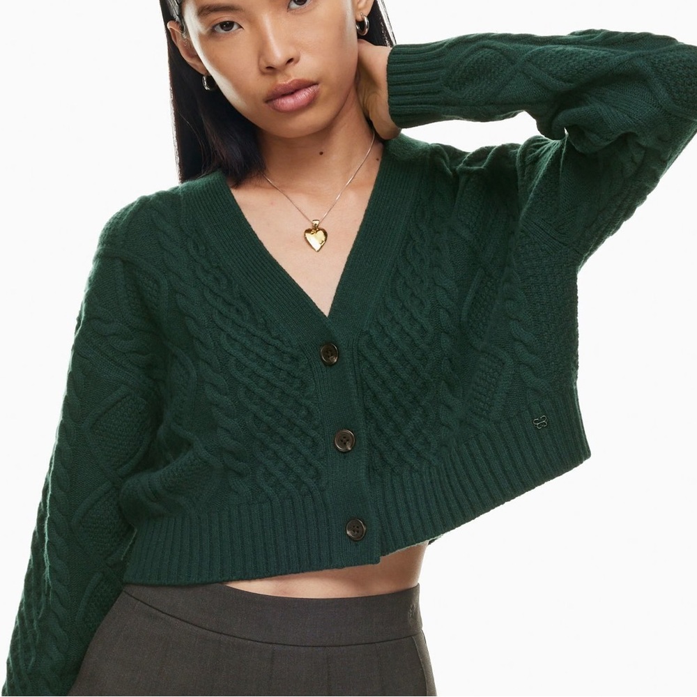 Aritzia Sunday Best Cooper Cardigan Sweater | Dark Green Cable Knit | M